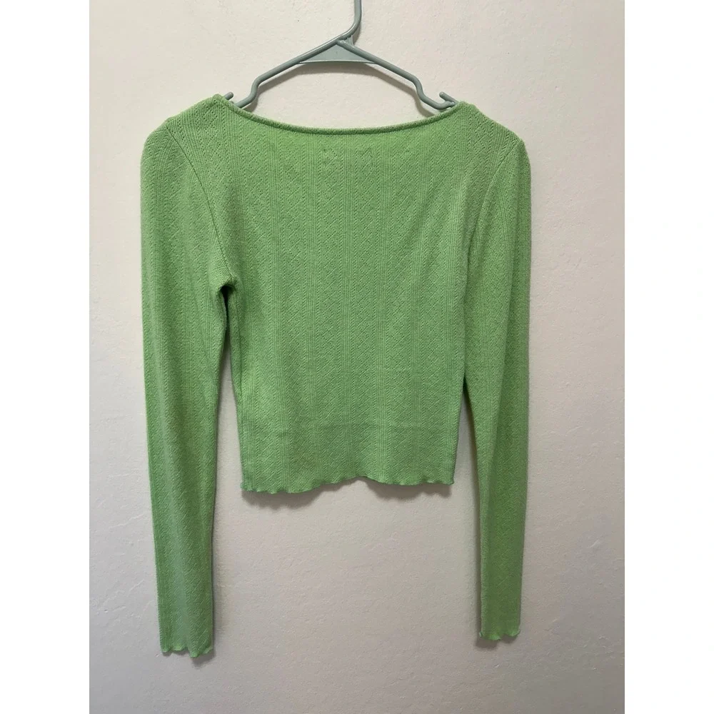 Urban Outfitters Green‎ Knit Square Neck Long Sleeve Crop Top Small
